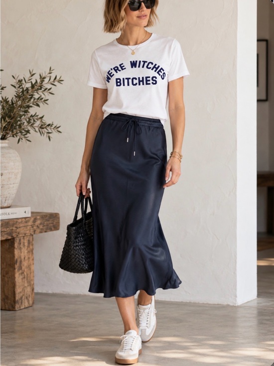 Madewell Dresses & Skirts - MADEWELL Drawstring Satin Midi Slip Skirt in Navy Size 12 🔥NWT🔥